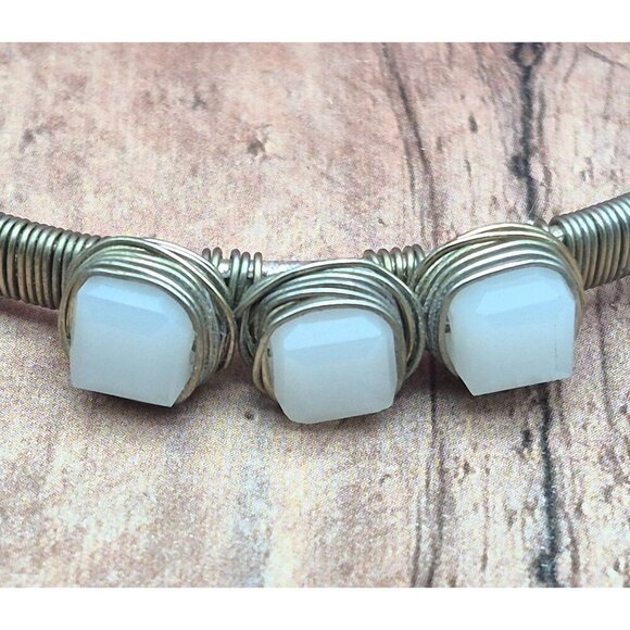 Cute Artisan Made Silver Tone Bangle Cuff Bracelet Wire Wrapped Hammered - Picture 3 of 9